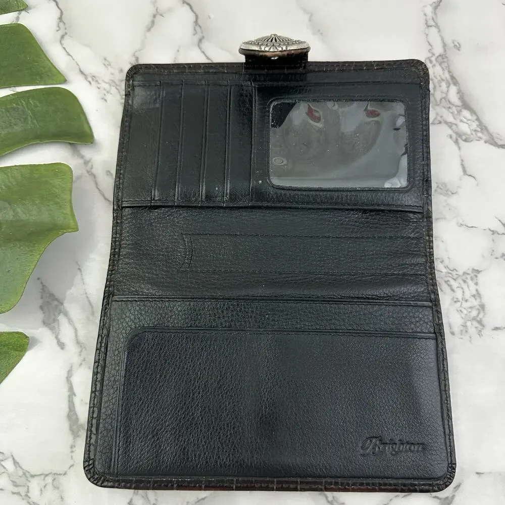 Brighton Vintage y2k Wallet Brown Leather Silver Heart Buckle Croc Texture
